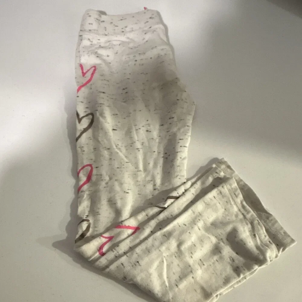 Justice Girls Size 10 White Speckled Heart Sweat Pants Drawstring Waist